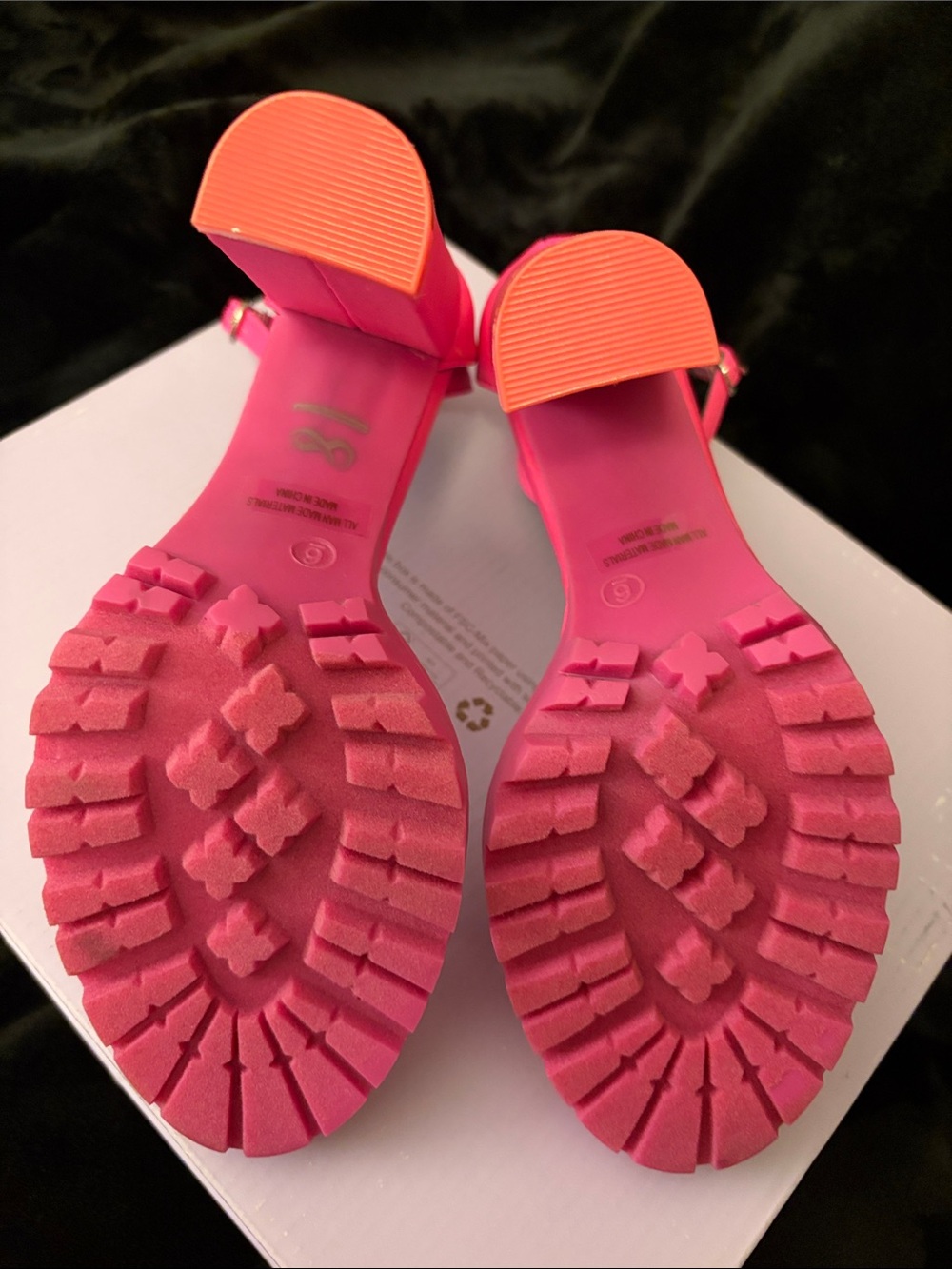 *Neon Pink Block Heel Sandals with Clear Strap - Picture 2 of 3